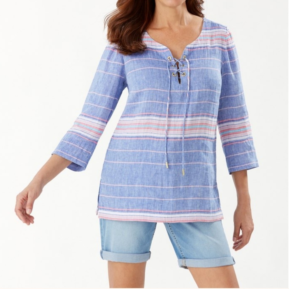 Linen Tommy Bahama | Salvation Mountain Stripe Linen Tunic Top Blouse Shirt